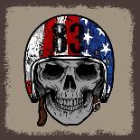 SKULL WITH RETRO HELMET AND AMERICAN Flag. OR GRUNGE ISOLATED-IXIES-Art Print