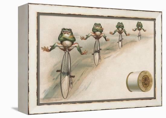 J and P Coats Trade Card of Frog Cyclists-null-Framed Premier Image Canvas