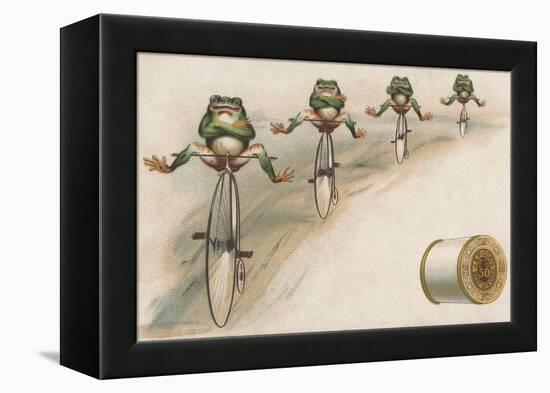 J and P Coats Trade Card of Frog Cyclists-null-Framed Premier Image Canvas