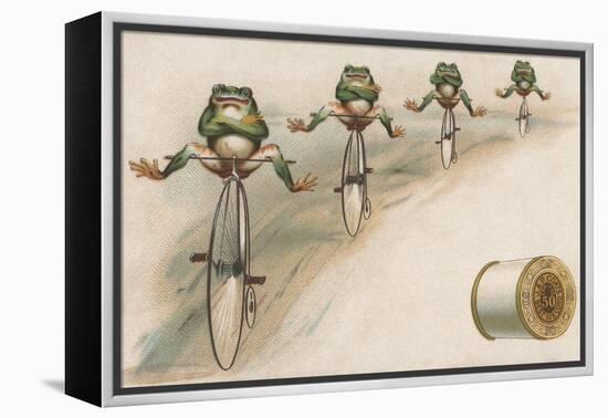 J and P Coats Trade Card of Frog Cyclists-null-Framed Premier Image Canvas
