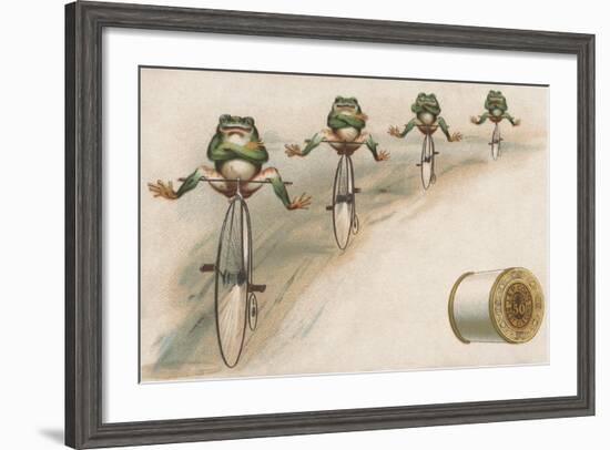 J and P Coats Trade Card of Frog Cyclists-null-Framed Giclee Print