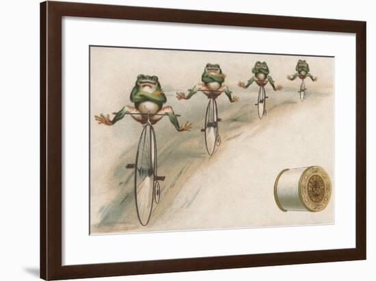 J and P Coats Trade Card of Frog Cyclists-null-Framed Giclee Print