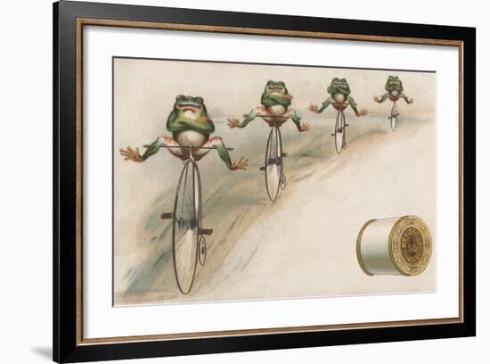 J and P Coats Trade Card of Frog Cyclists-null-Framed Giclee Print