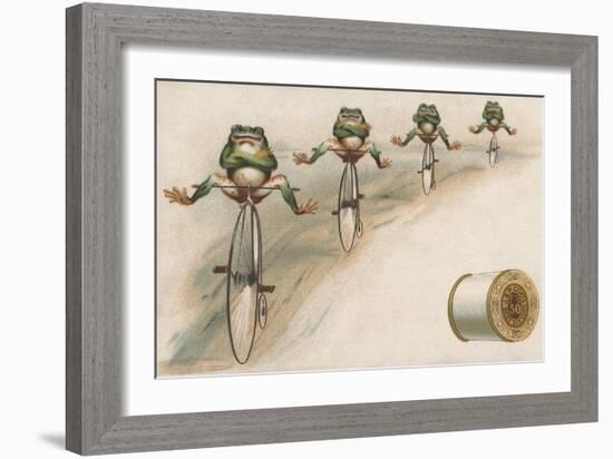 J and P Coats Trade Card of Frog Cyclists-null-Framed Giclee Print