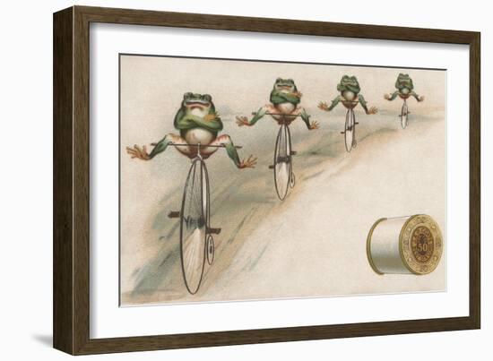 J and P Coats Trade Card of Frog Cyclists-null-Framed Giclee Print