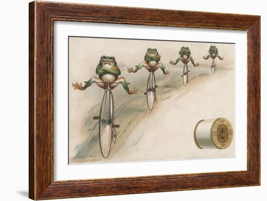 J and P Coats Trade Card of Frog Cyclists-null-Framed Giclee Print