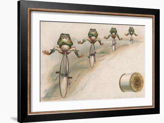 J and P Coats Trade Card of Frog Cyclists-null-Framed Giclee Print