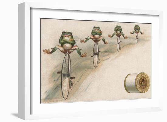 J and P Coats Trade Card of Frog Cyclists-null-Framed Giclee Print