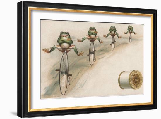 J and P Coats Trade Card of Frog Cyclists-null-Framed Giclee Print