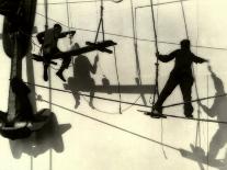 Silhouettes of Workers Using Rope Rigging to Clean and Paint the Side of a Ship-J^ Kauffmann-Photographic Print