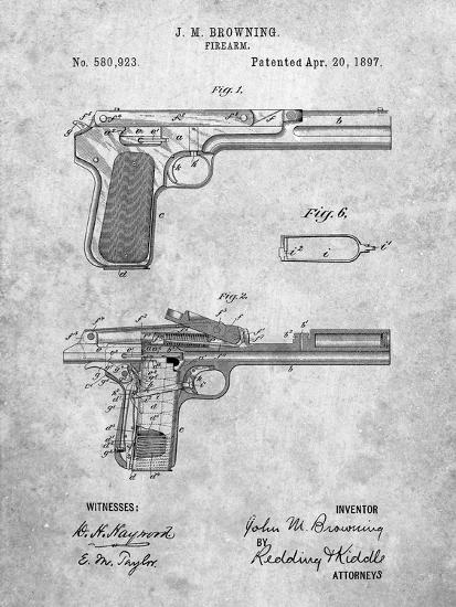 'J.M. Browning Pistol Patent' Art Print - Cole Borders | Art.com