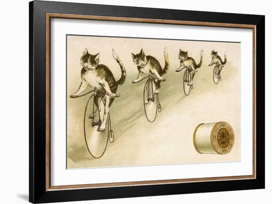 J&P Coats Trade Card with Cats Bicycling-null-Framed Giclee Print