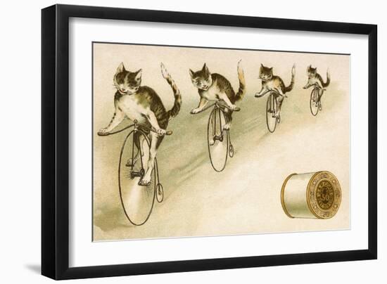 J&P Coats Trade Card with Cats Bicycling-null-Framed Giclee Print