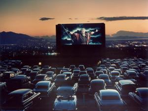 Actor Charlton Heston as Moses in "The Ten Commandments," Shown at Drive-in Theater by J^ R^ Eyerman