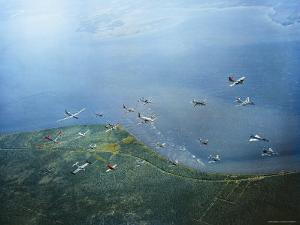 Fleet of US Air Force Operational Planes Flying in a Single Formation over Gulf Coast by J^ R^ Eyerman