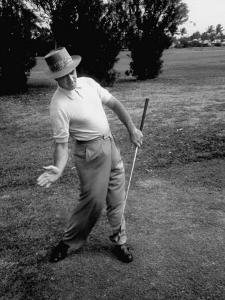 Golfer Sam Snead Demonstrating Sweep of Right Hand in Ben Hogan's Golf Stroke by J^ R^ Eyerman