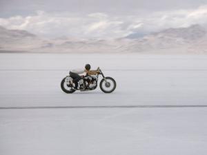 Speeding Motorcycle During Bonneville Hot Rod Meet at the Bonneville Salt Flats in Utah by J^ R^ Eyerman