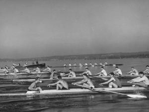Washington Univ. Rowing Team Practicing on Lake Washington by J^ R^ Eyerman