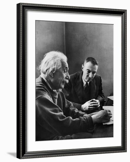 J. Robert Oppenheimer, Dir. of Institute of Advanced Study, Discussing with Dr. Albert Einstein-Alfred Eisenstaedt-Framed Premium Photographic Print