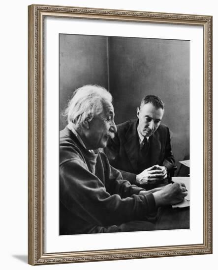 J. Robert Oppenheimer, Dir. of Institute of Advanced Study, Discussing with Dr. Albert Einstein-Alfred Eisenstaedt-Framed Premium Photographic Print