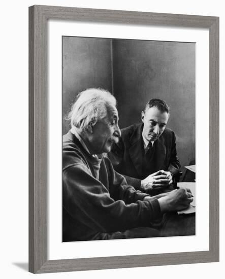 J. Robert Oppenheimer, Dir. of Institute of Advanced Study, Discussing with Dr. Albert Einstein-Alfred Eisenstaedt-Framed Premium Photographic Print