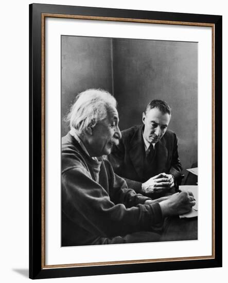 J. Robert Oppenheimer, Dir. of Institute of Advanced Study, Discussing with Dr. Albert Einstein-Alfred Eisenstaedt-Framed Premium Photographic Print