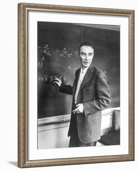 J. Robert Oppenheimer Working Out Physics Equations on the Blackboard in His Office-Alfred Eisenstaedt-Framed Premium Photographic Print