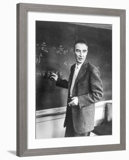 J. Robert Oppenheimer Working Out Physics Equations on the Blackboard in His Office-Alfred Eisenstaedt-Framed Premium Photographic Print