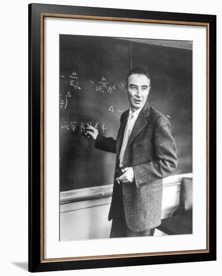 J. Robert Oppenheimer Working Out Physics Equations on the Blackboard in His Office-Alfred Eisenstaedt-Framed Premium Photographic Print