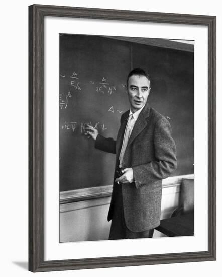 J. Robert Oppenheimer Working Out Physics Equations on the Blackboard in His Office-Alfred Eisenstaedt-Framed Premium Photographic Print