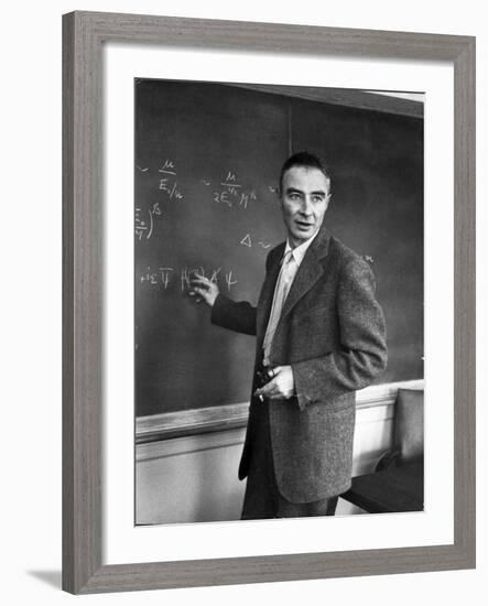 J. Robert Oppenheimer Working Out Physics Equations on the Blackboard in His Office-Alfred Eisenstaedt-Framed Premium Photographic Print