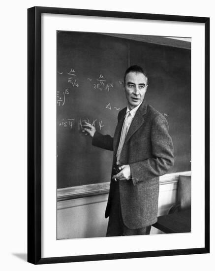 J. Robert Oppenheimer Working Out Physics Equations on the Blackboard in His Office-Alfred Eisenstaedt-Framed Premium Photographic Print