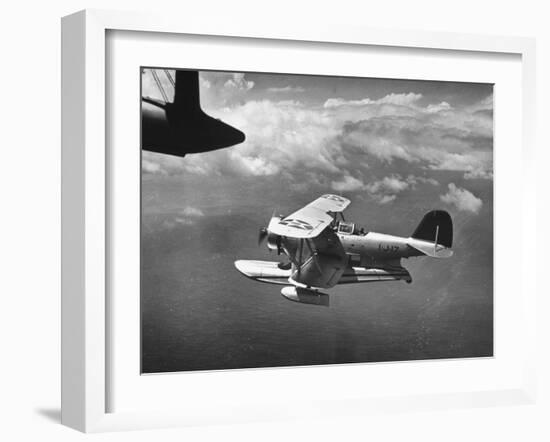 J2F Utility Plane Flying over Pacific Ocean-Peter Stackpole-Framed Photographic Print
