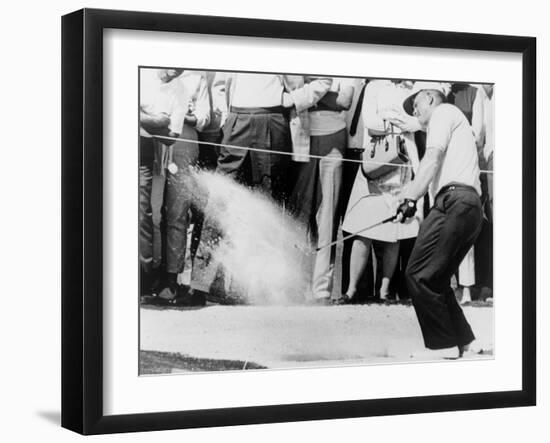 Jack Nicklaus Hitting Golf Ball Out of Sand Trap in 1965-null-Framed Photo