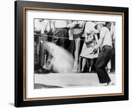 Jack Nicklaus Hitting Golf Ball Out of Sand Trap in 1965-null-Framed Photo