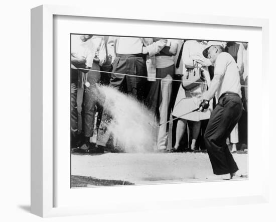 Jack Nicklaus Hitting Golf Ball Out of Sand Trap in 1965-null-Framed Photo