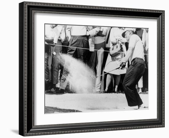 Jack Nicklaus Hitting Golf Ball Out of Sand Trap in 1965-null-Framed Photo