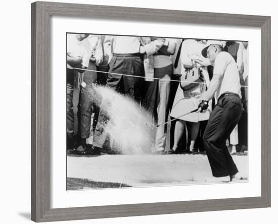 Jack Nicklaus Hitting Golf Ball Out of Sand Trap in 1965-null-Framed Photo