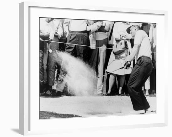 Jack Nicklaus Hitting Golf Ball Out of Sand Trap in 1965-null-Framed Photo