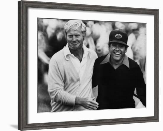 Jack Nicklaus, Lee Trevino, at U.S. Open Championship in Pebble Beach, California, June 18, 1972-null-Framed Photo