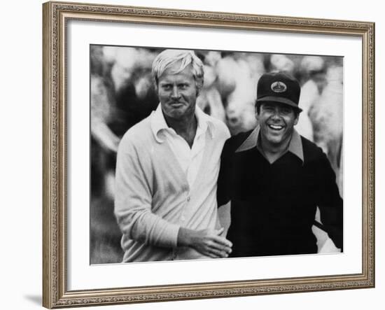 Jack Nicklaus, Lee Trevino, at U.S. Open Championship in Pebble Beach, California, June 18, 1972-null-Framed Photo