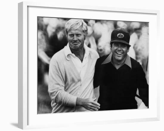 Jack Nicklaus, Lee Trevino, at U.S. Open Championship in Pebble Beach, California, June 18, 1972-null-Framed Photo