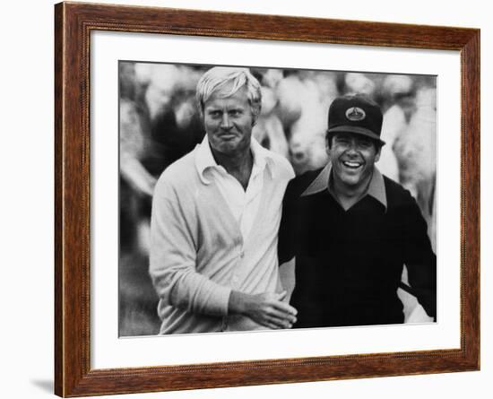 Jack Nicklaus, Lee Trevino, at U.S. Open Championship in Pebble Beach, California, June 18, 1972-null-Framed Photo