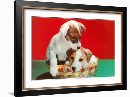 Jack Russell Puppies in Basket-null-Framed Art Print