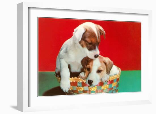 Jack Russell Puppies in Basket-null-Framed Art Print