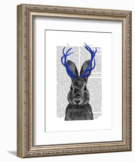 Jackalope with Blue Antlers-Fab Funky-Framed Art Print