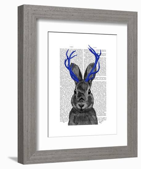 Jackalope with Blue Antlers-Fab Funky-Framed Art Print