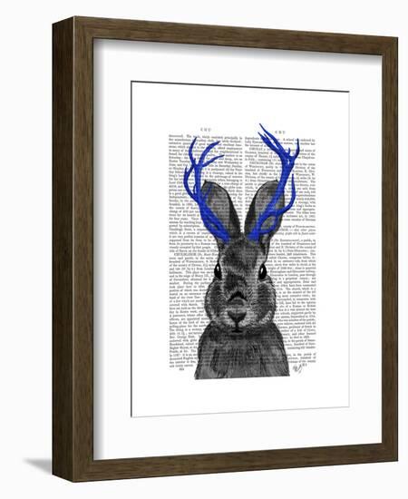 Jackalope with Blue Antlers-Fab Funky-Framed Art Print