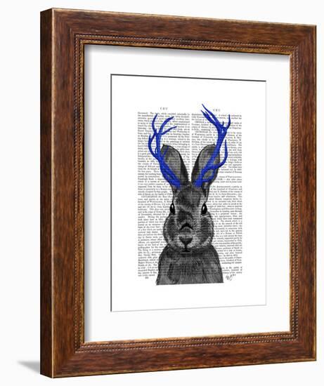 Jackalope with Blue Antlers-Fab Funky-Framed Art Print