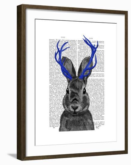 Jackalope with Blue Antlers-Fab Funky-Framed Art Print